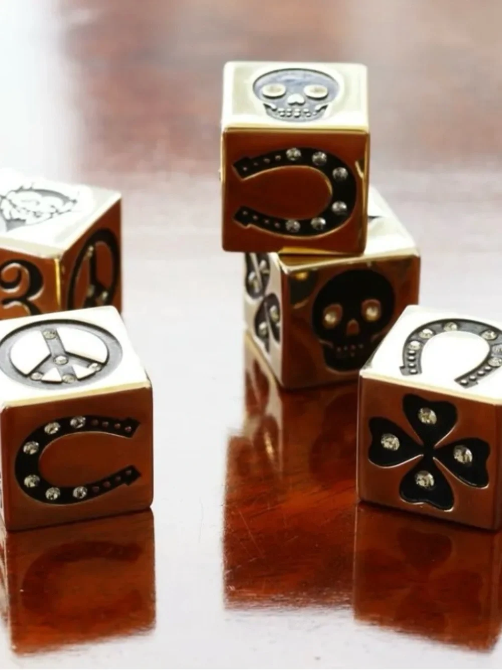 Swarovski & Gold tone Dice Set / brand: D.L. & Co. /Rotten Luck/ Play Or display